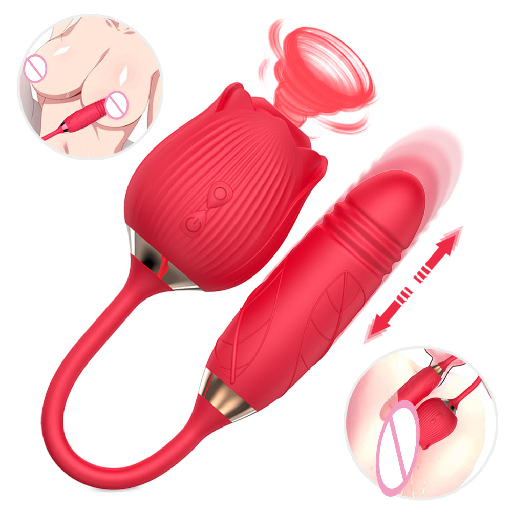 Love Rose Sucking Vibrator With Thrusting Dildo